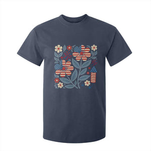 Boho Patriotic Daisy American Flag Floral T Shirt For Kid TS12 Navy Print Your Wear