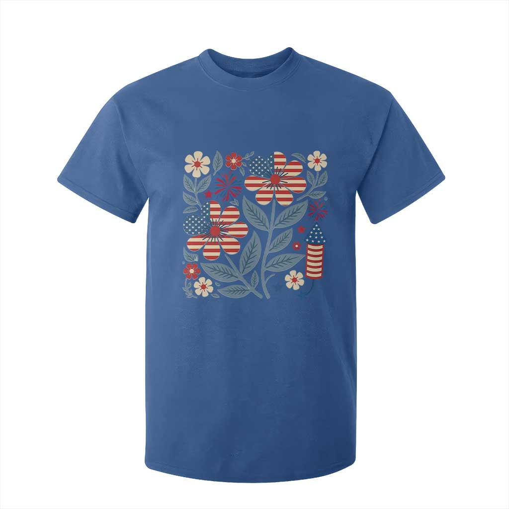 Boho Patriotic Daisy American Flag Floral T Shirt For Kid TS12 Royal Blue Print Your Wear