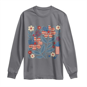Boho Patriotic Daisy American Flag Floral Long Sleeve Shirt TS12 Charcoal Print Your Wear
