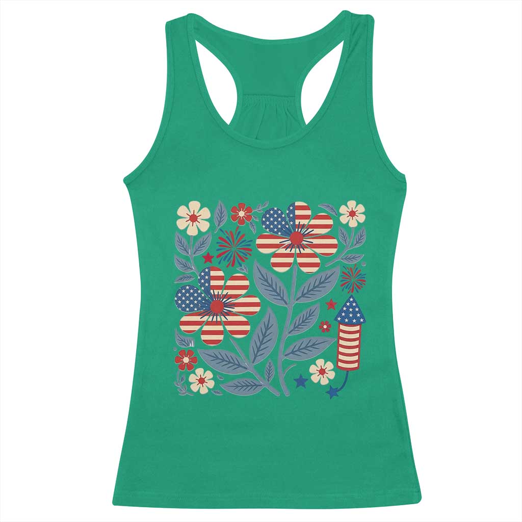 Boho Patriotic Daisy American Flag Floral Racerback Tank Top TS12 Irish Green Print Your Wear