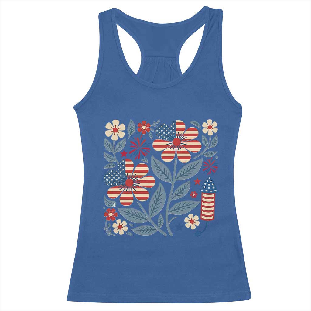 Boho Patriotic Daisy American Flag Floral Racerback Tank Top TS12 Royal Blue Print Your Wear