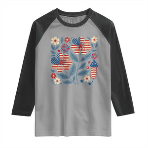 Boho Patriotic Daisy American Flag Floral Raglan Shirt TS12 Sport Gray Black Print Your Wear