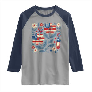 Boho Patriotic Daisy American Flag Floral Raglan Shirt TS12 Sport Gray Navy Print Your Wear