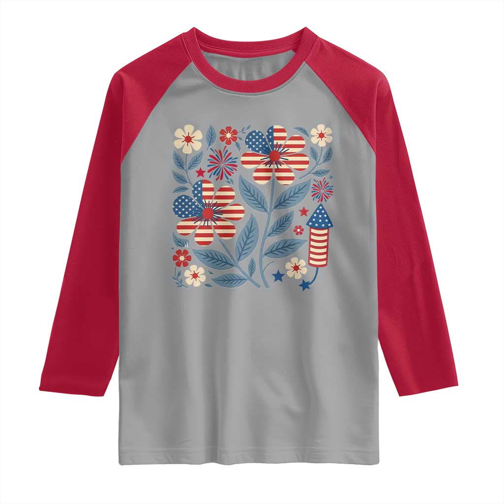 Boho Patriotic Daisy American Flag Floral Raglan Shirt TS12 Sport Gray Red Print Your Wear