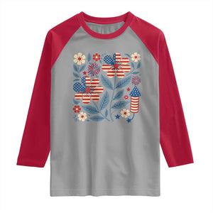 Boho Patriotic Daisy American Flag Floral Raglan Shirt TS12 Sport Gray Red Print Your Wear
