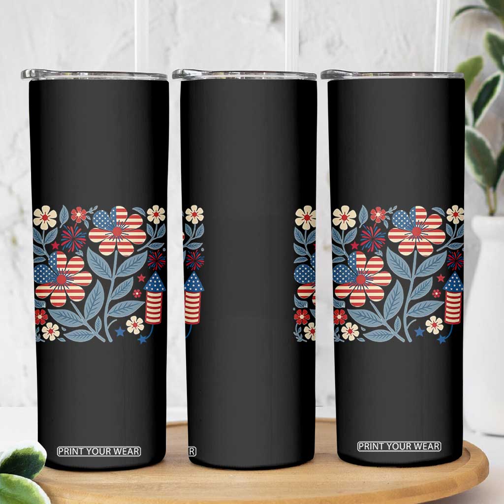Boho Patriotic Daisy American Flag Floral Skinny Tumbler TS12 Print Your Wear