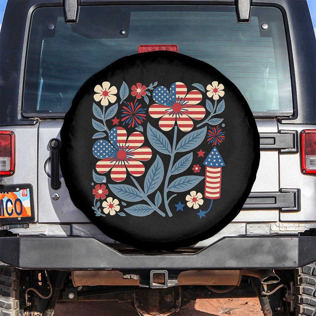 Boho Patriotic Daisy American Flag Floral Spare Tire Cover TS12 No hole Black Print Your Wear