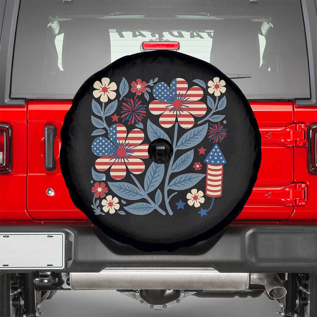 Boho Patriotic Daisy American Flag Floral Spare Tire Cover TS12 Black Print Your Wear