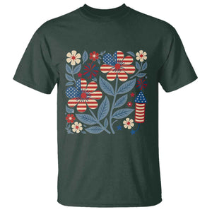 Boho Patriotic Daisy American Flag Floral T Shirt TS12 Dark Forest Green Print Your Wear