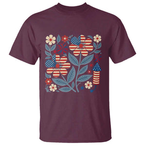 Boho Patriotic Daisy American Flag Floral T Shirt TS12 Maroon Print Your Wear