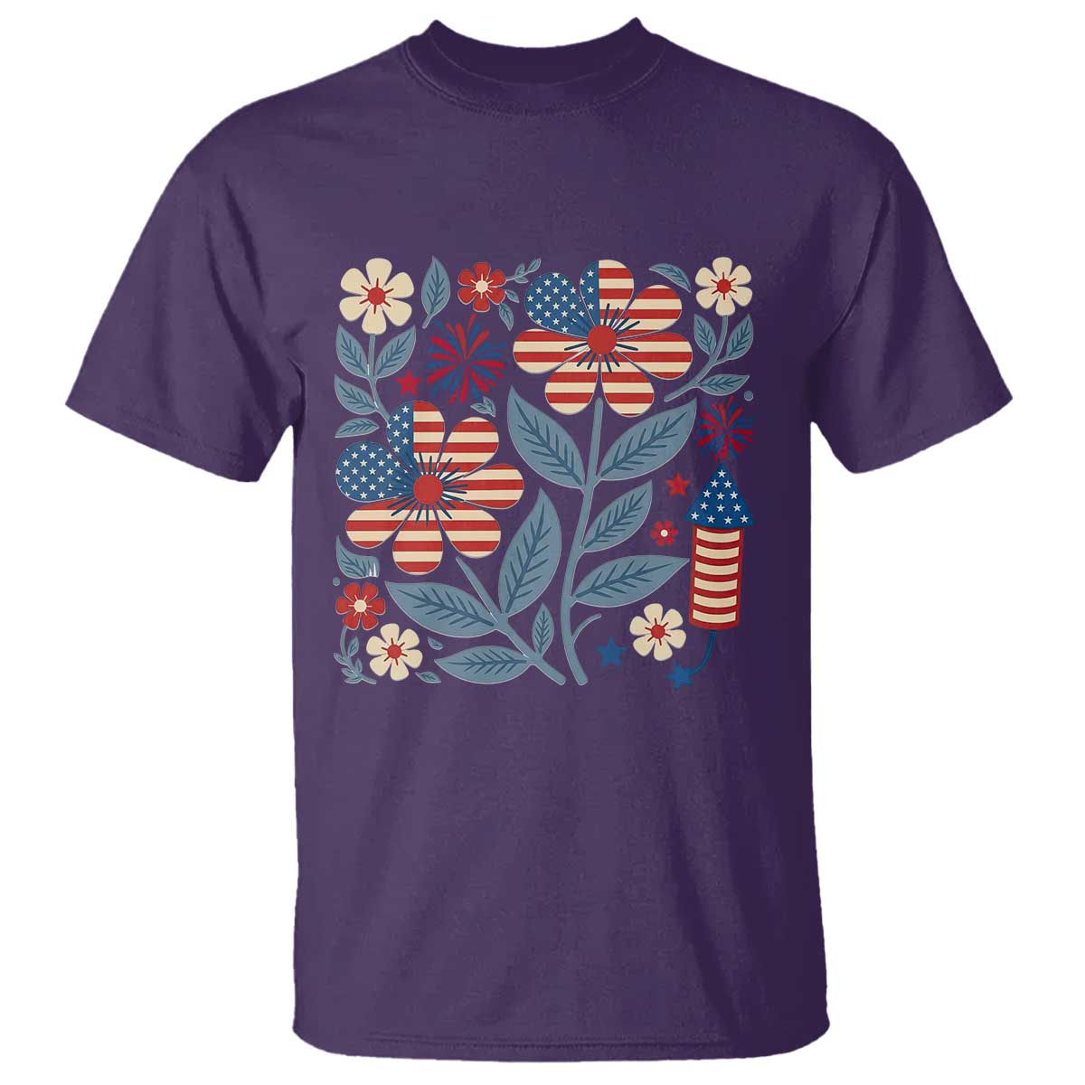 Boho Patriotic Daisy American Flag Floral T Shirt TS12 Purple Print Your Wear