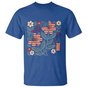 Boho Patriotic Daisy American Flag Floral T Shirt TS12 Royal Blue Print Your Wear