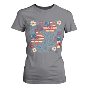 Boho Patriotic Daisy American Flag Floral T Shirt For Women TS12 Charcoal Print Your Wear