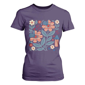 Boho Patriotic Daisy American Flag Floral T Shirt For Women TS12 Purple Print Your Wear