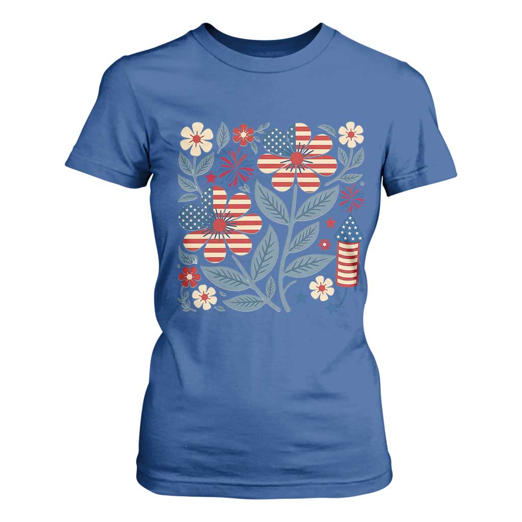 Boho Patriotic Daisy American Flag Floral T Shirt For Women TS12 Royal Blue Print Your Wear