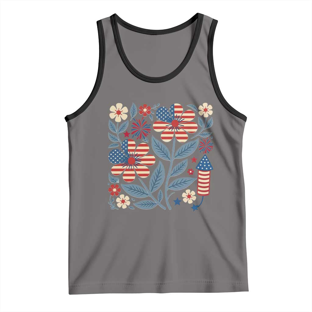 Boho Patriotic Daisy American Flag Floral Tank Top TS12 Deep Heather Black Print Your Wear