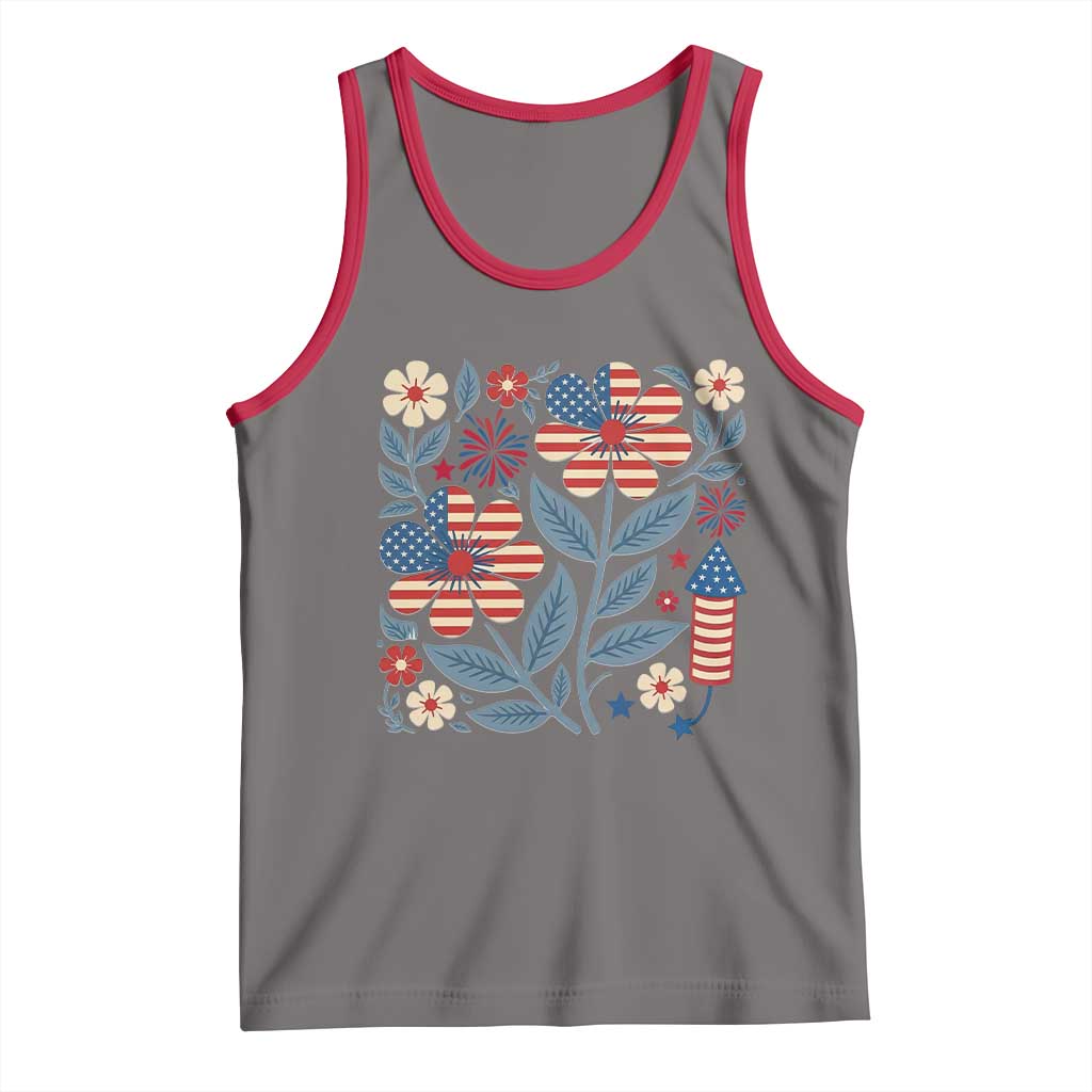 Boho Patriotic Daisy American Flag Floral Tank Top TS12 Deep Heather Red Print Your Wear