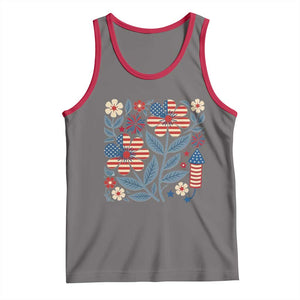 Boho Patriotic Daisy American Flag Floral Tank Top TS12 Deep Heather Red Print Your Wear