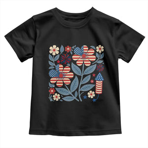 Boho Patriotic Daisy American Flag Floral Toddler T Shirt TS12 Black Print Your Wear