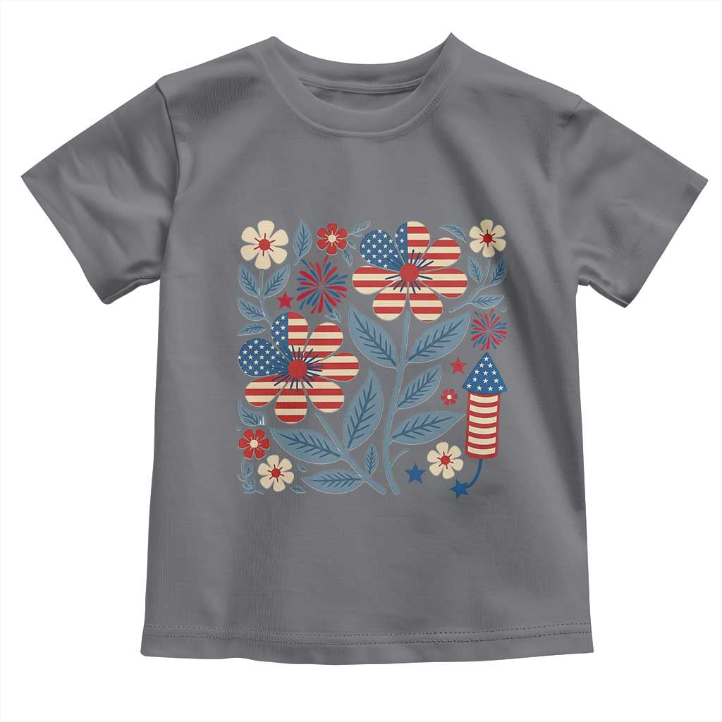 Boho Patriotic Daisy American Flag Floral Toddler T Shirt TS12 Charcoal Print Your Wear