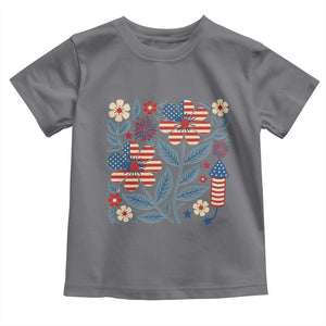 Boho Patriotic Daisy American Flag Floral Toddler T Shirt TS12 Charcoal Print Your Wear