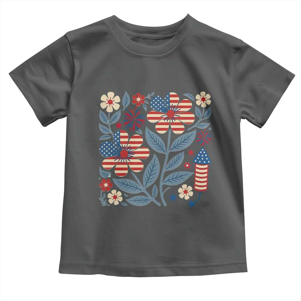 Boho Patriotic Daisy American Flag Floral Toddler T Shirt TS12 Dark Heather Print Your Wear