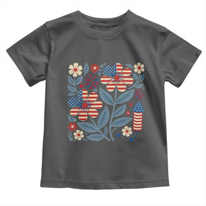 Boho Patriotic Daisy American Flag Floral Toddler T Shirt TS12 Dark Heather Print Your Wear