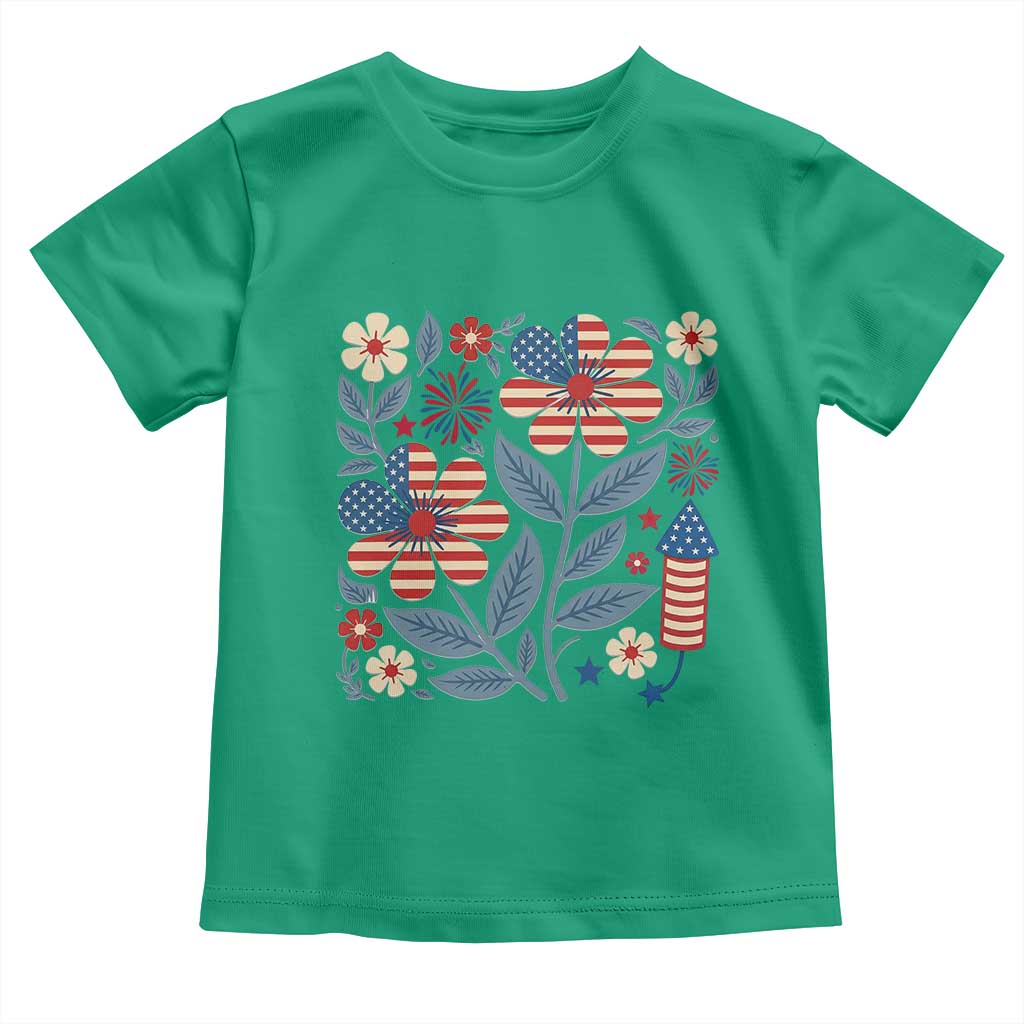 Boho Patriotic Daisy American Flag Floral Toddler T Shirt TS12 Irish Green Print Your Wear