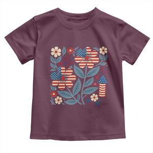 Boho Patriotic Daisy American Flag Floral Toddler T Shirt TS12 Maroon Print Your Wear