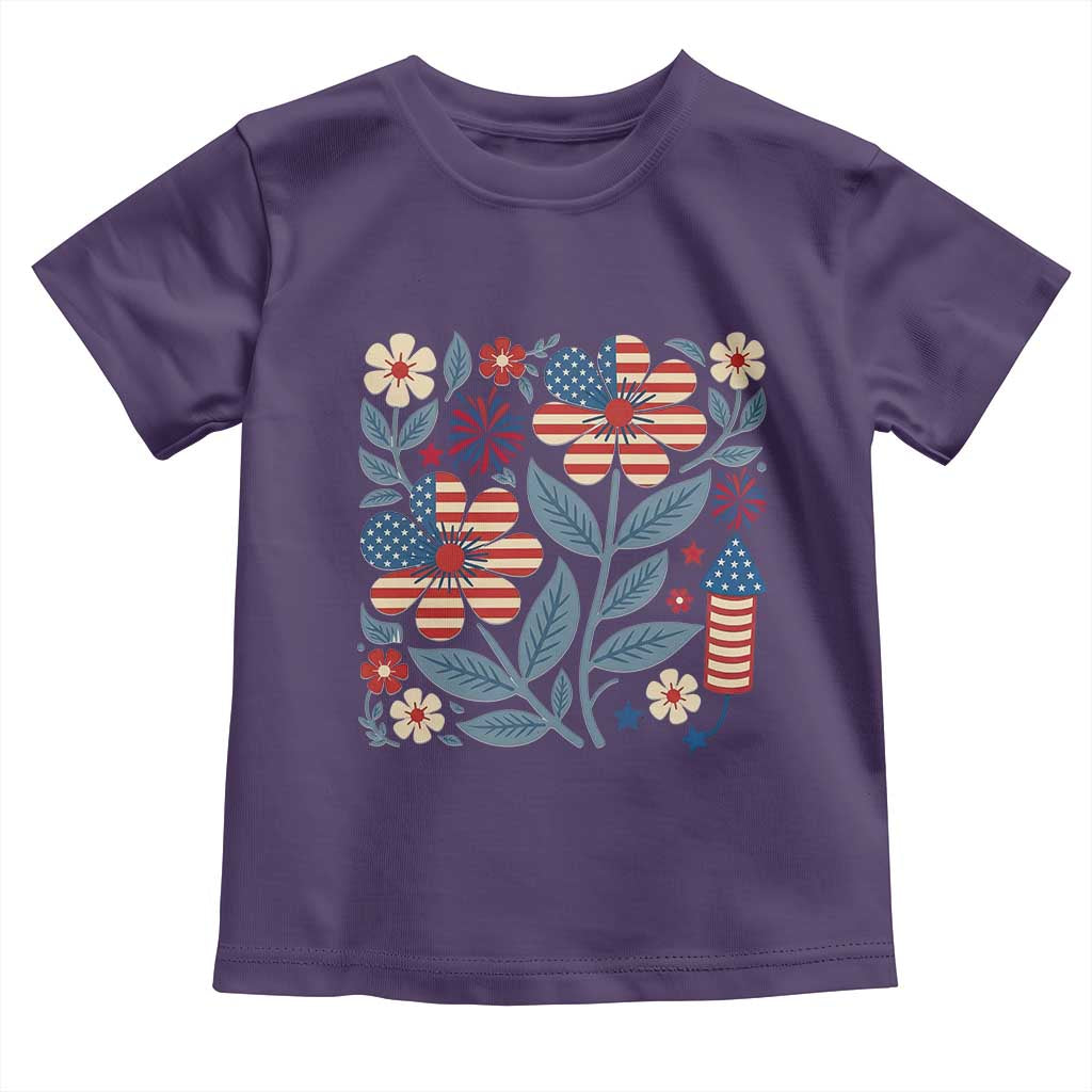 Boho Patriotic Daisy American Flag Floral Toddler T Shirt TS12 Purple Print Your Wear