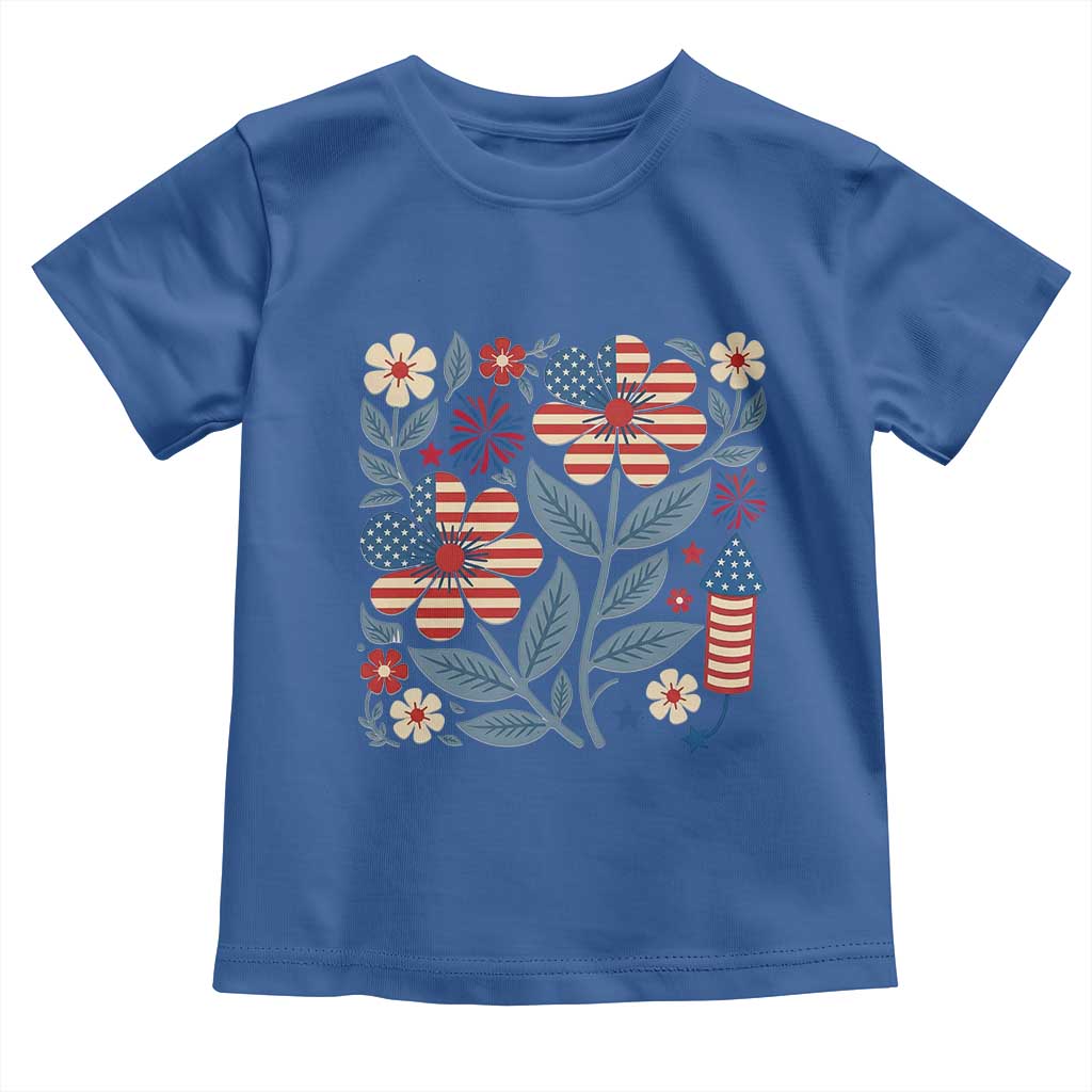 Boho Patriotic Daisy American Flag Floral Toddler T Shirt TS12 Royal Blue Print Your Wear
