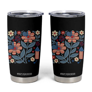 Boho Patriotic Daisy American Flag Floral Tumbler Cup TS12 Black Print Your Wear
