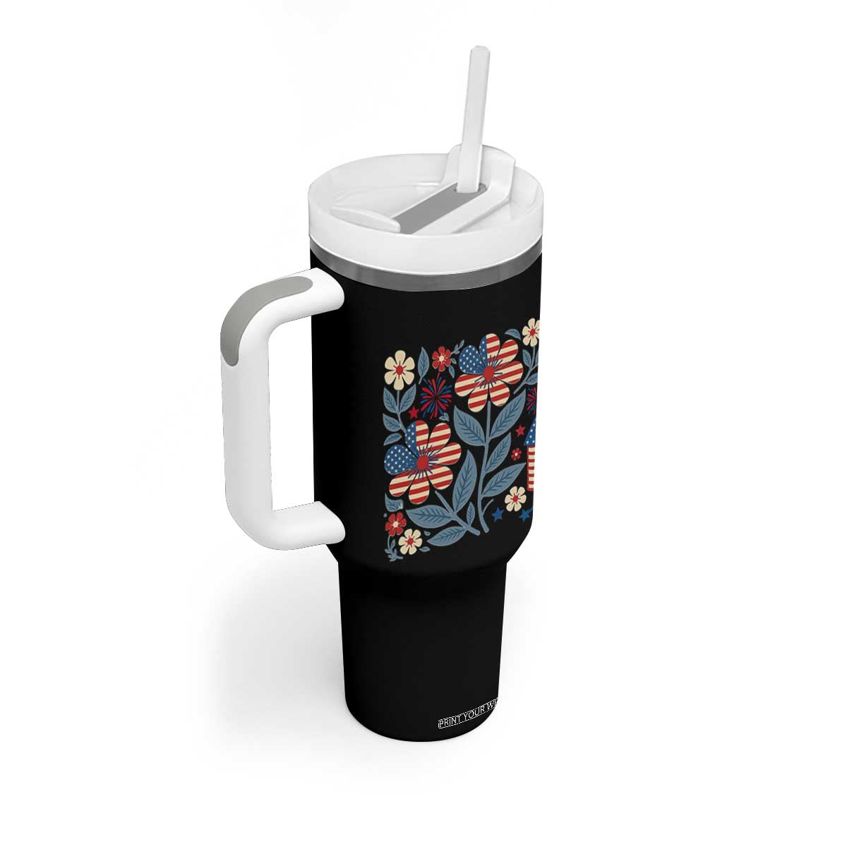 Boho Patriotic Daisy American Flag Floral Tumbler With Handle TS12 Print Your Wear