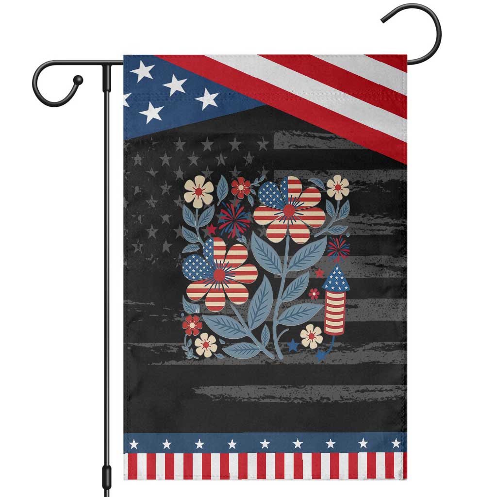 Boho Patriotic Daisy American Flag Floral Garden Flag TS12 Distressed Black Blue Print Your Wear
