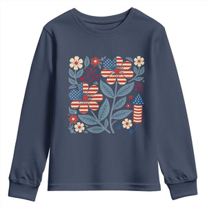 Boho Patriotic Daisy American Flag Floral Youth Sweatshirt TS12 Navy Print Your Wear