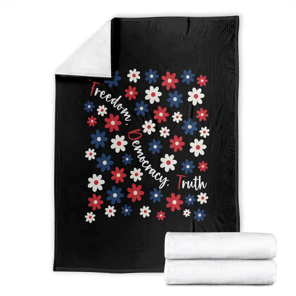 Freedom Democracy Truth Throw Blanket Patriotic Floral TS12 Black Print Your Wear