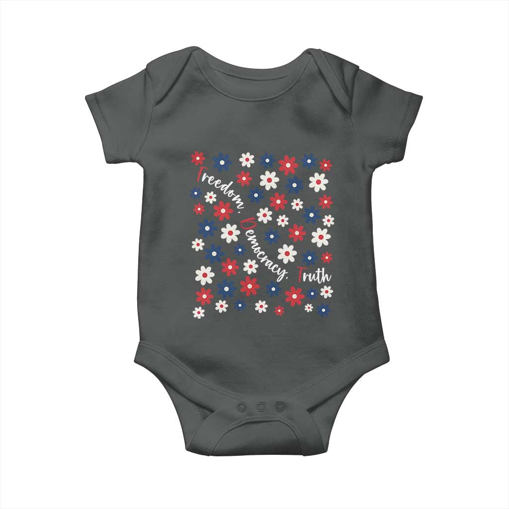 Freedom Democracy Truth Baby Onesie Patriotic Floral TS12 Dark Heather Print Your Wear