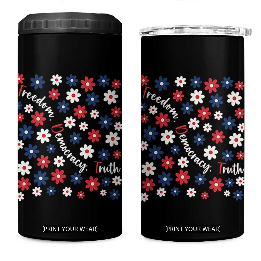 Freedom Democracy Truth 4 in 1 Can Cooler Tumbler Patriotic Floral TS12 One Size: 16 oz Black Print Your Wear