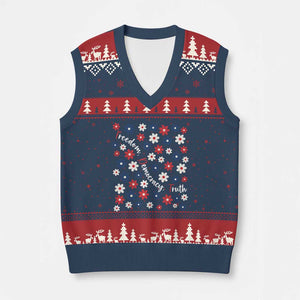 Freedom Democracy Truth V-Neck Knit Sweater Vest Patriotic Floral TS12 Navy Red Print Your Wear