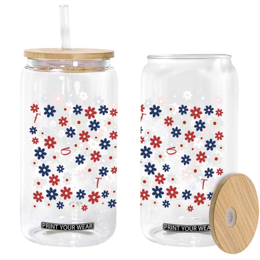 Freedom Democracy Truth Glass Can Patriotic Floral TS12 Print Your Wear
