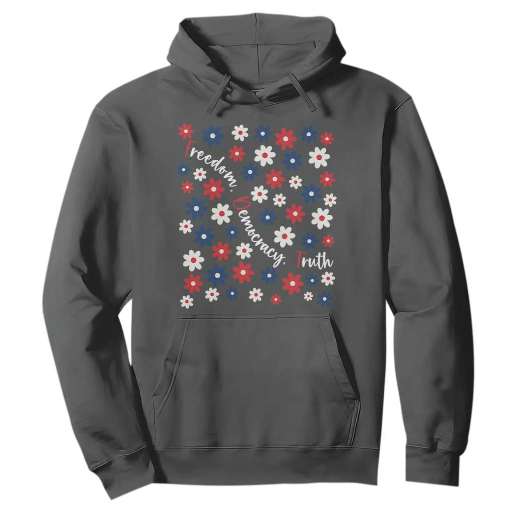 Freedom Democracy Truth Hoodie Patriotic Floral TS12 Dark Heather Print Your Wear
