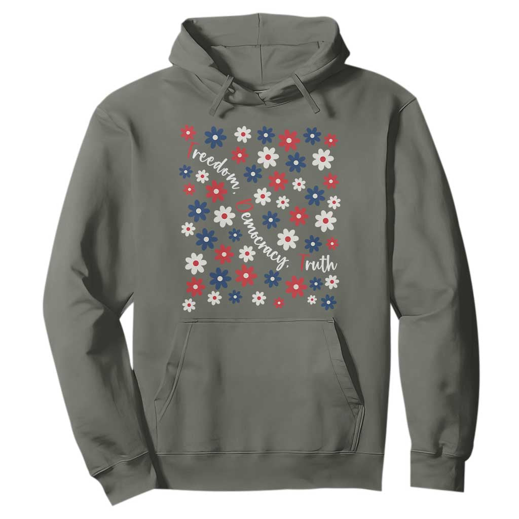 Freedom Democracy Truth Hoodie Patriotic Floral TS12 Military Green Print Your Wear