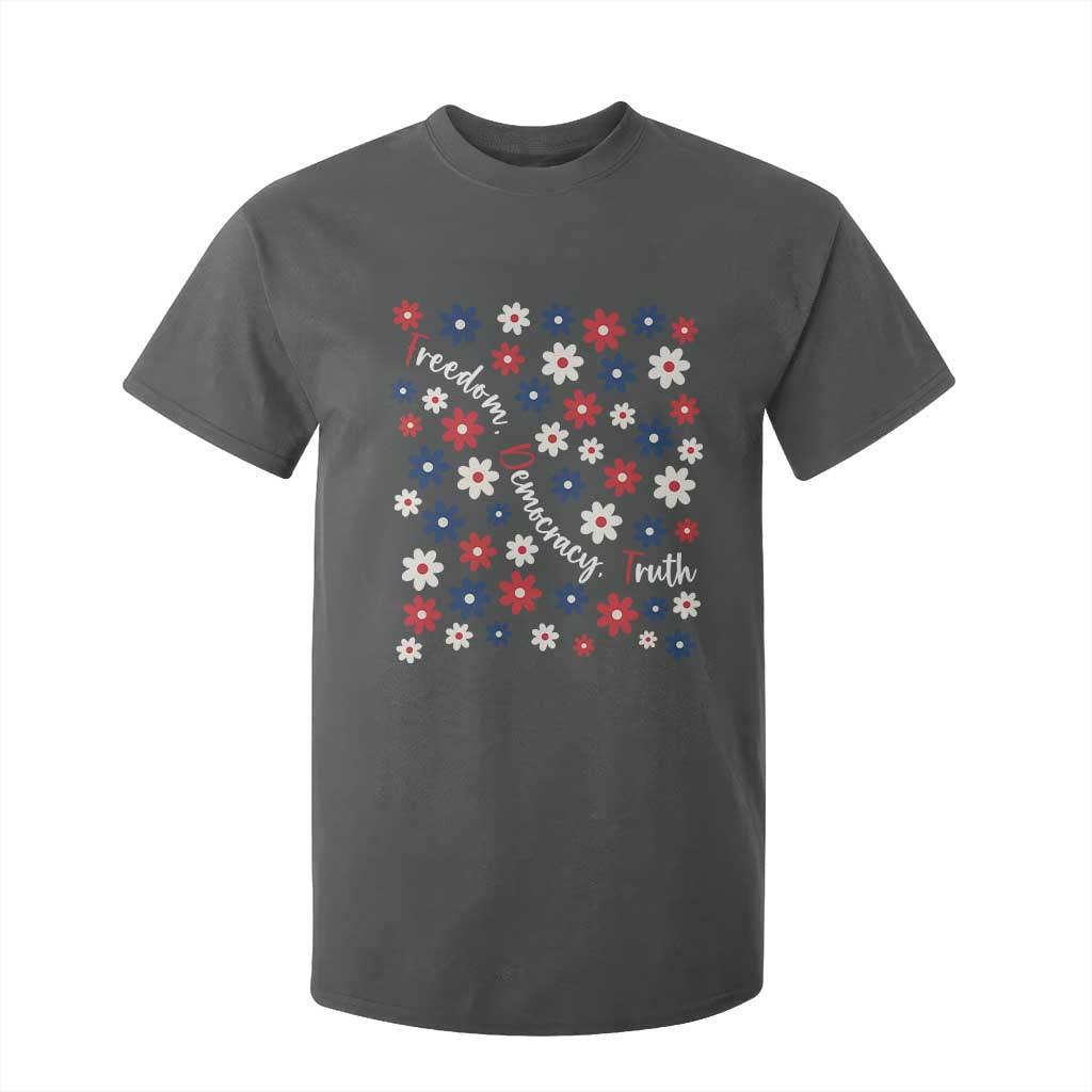 Freedom Democracy Truth T Shirt For Kid Patriotic Floral TS12 Dark Heather Print Your Wear