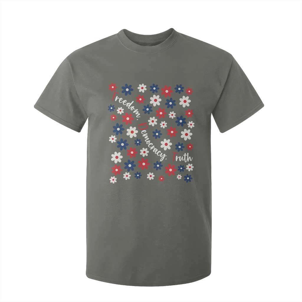 Freedom Democracy Truth T Shirt For Kid Patriotic Floral TS12 Military Green Print Your Wear