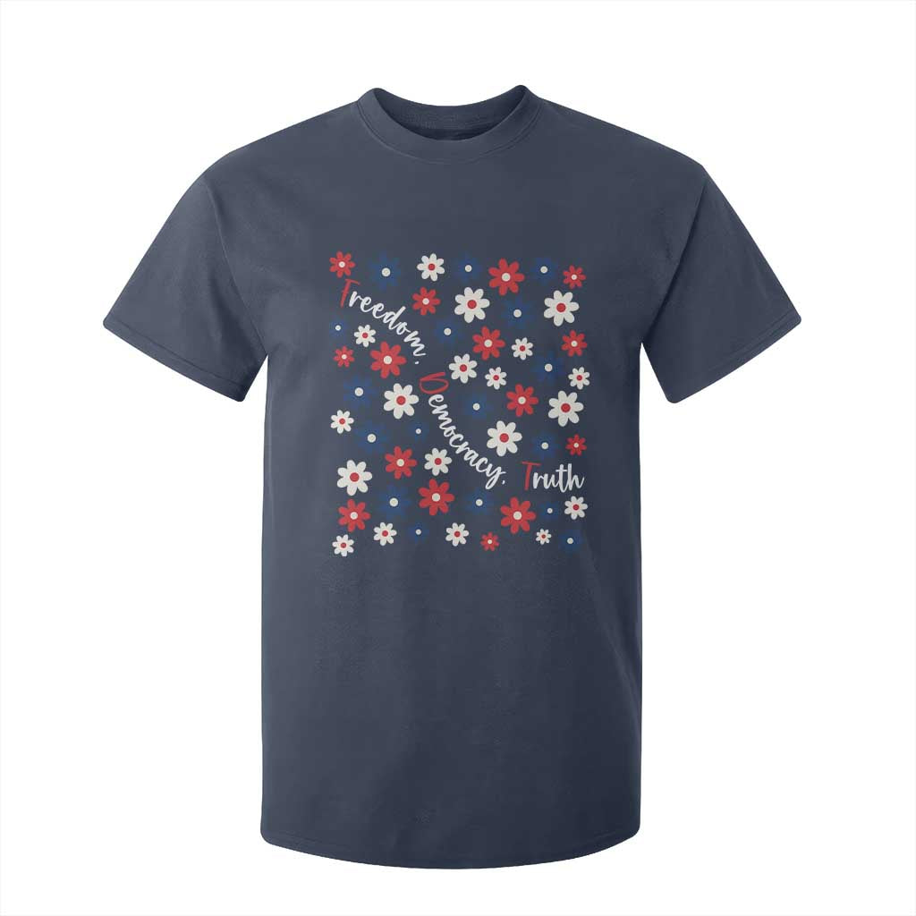 Freedom Democracy Truth T Shirt For Kid Patriotic Floral TS12 Navy Print Your Wear