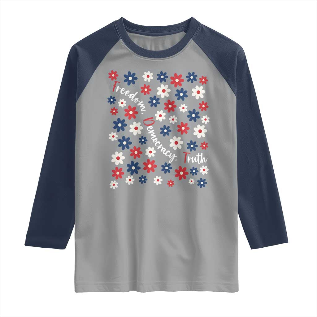 Freedom Democracy Truth Raglan Shirt Patriotic Floral TS12 Sport Gray Navy Print Your Wear