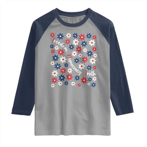 Freedom Democracy Truth Raglan Shirt Patriotic Floral TS12 Sport Gray Navy Print Your Wear