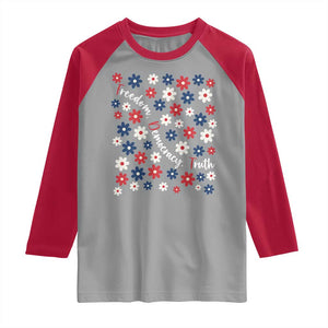 Freedom Democracy Truth Raglan Shirt Patriotic Floral TS12 Sport Gray Red Print Your Wear