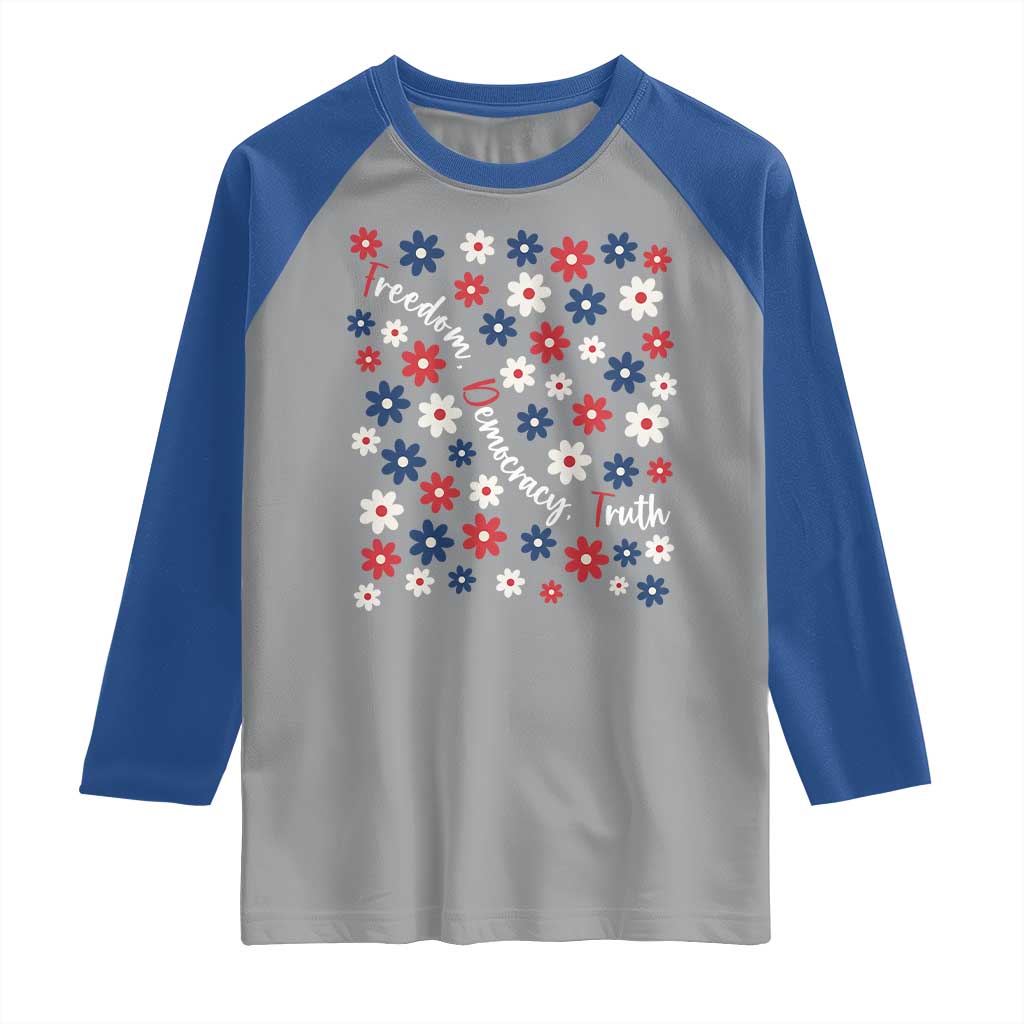 Freedom Democracy Truth Raglan Shirt Patriotic Floral TS12 Sport Gray Royal Print Your Wear