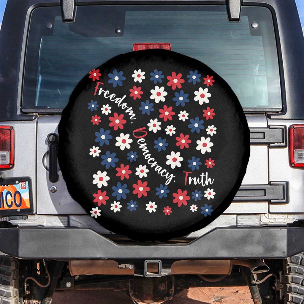 Freedom Democracy Truth Spare Tire Cover Patriotic Floral TS12 No hole Black Print Your Wear